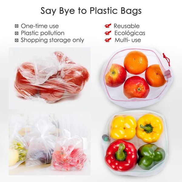 

s/m/l reusable mesh produce bags washable bags for grocery shopping storage fruit vegetable toys sundries organizer storage bag