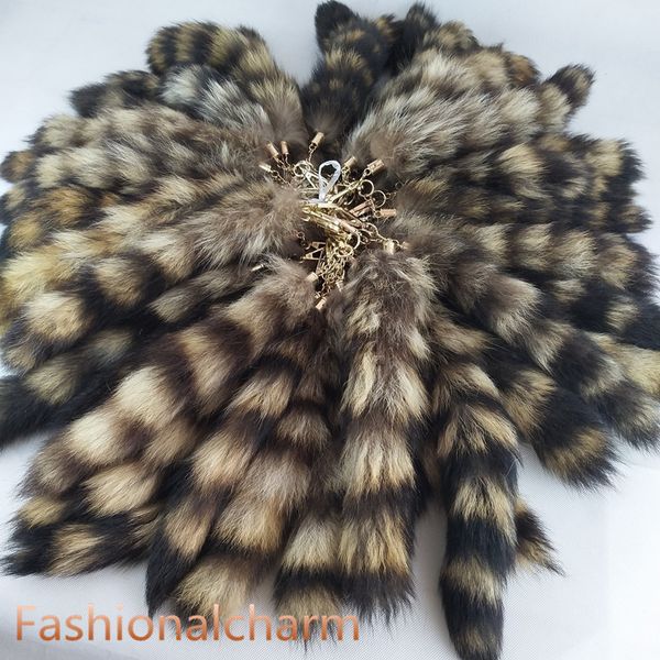 10pcs / lot - Real americano Raccoon Fur cauda Keychain encanto do saco Cosplay Toy borlas pendentes