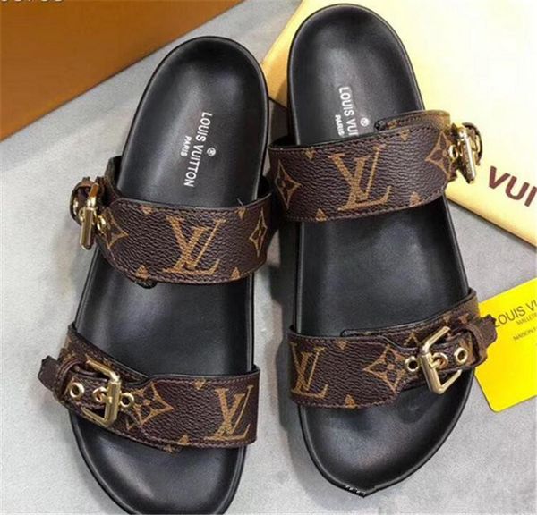 

designer shoes women bom dia flat mule slide sandal fashion lady letter print leather rubber sole slipper with 35-42 with box, Black