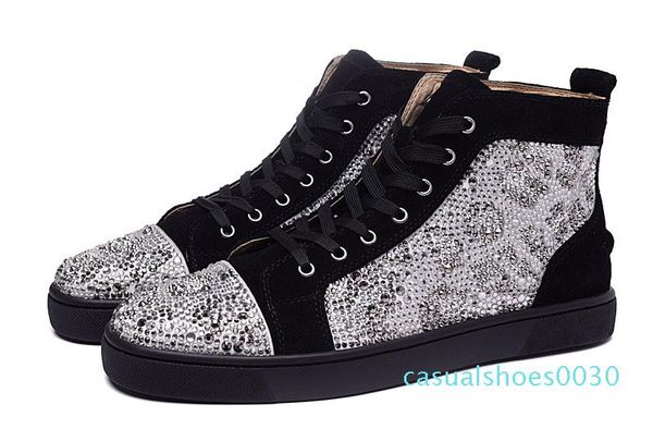 

original box] designer red bottom fashion spikes studded spikes flats sneakers comfortable party lovers genuine leather casual shoes c30, Black