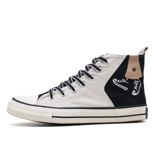 

fashion men casual shoes high canvas shoes sneakers man lace-up breathable trainers men baskets homme basic flats shoes, Black