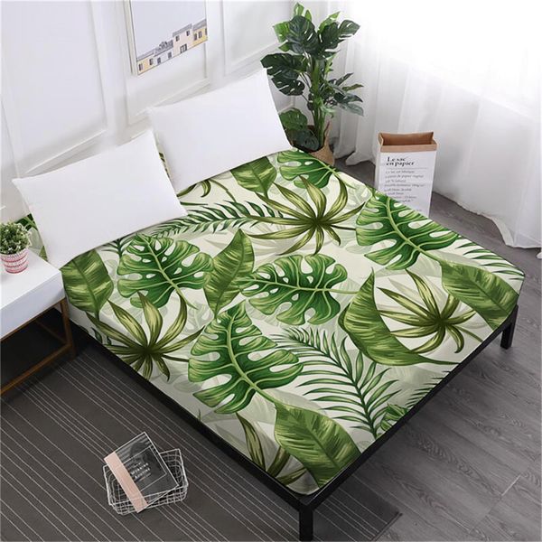 

tropical palm leaves sheets green plant fitted sheet flowers printed bedding king queen bedclothes deep pocket home decor