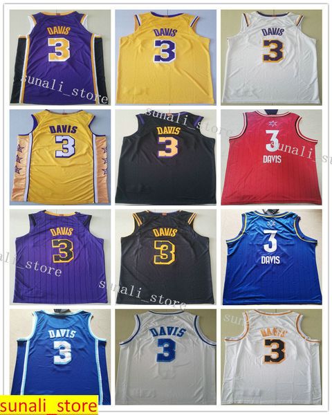 

sewed men anthony 3 davis jersey yellow purple white 2020 new style all-star red blue basketball shirts, Black;red