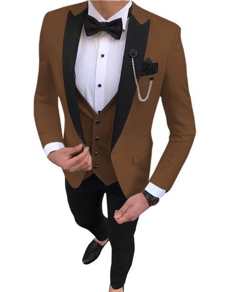 2019 Herrenanzüge, 3-teilig, Slim Fit, Freizeit, Trauzeugen, 14 Farben, Revers, Business-Smoking für formelle Hochzeit (Blazer + Hose + Weste)