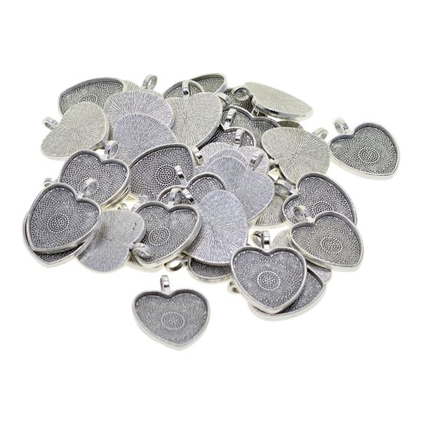 

50pcs alloy bezel pendants heart charms pendants jewelry findings for diy resin pressed flower crafts jewelry making, Black