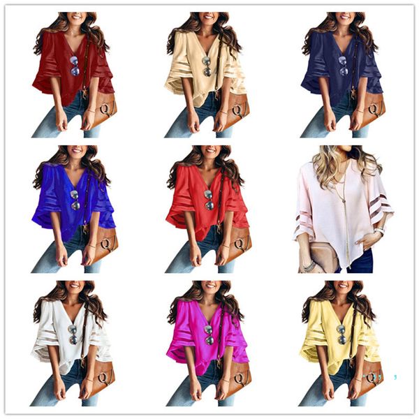 

women chiffon batman sleeve blouse t-shirts tees lady plus size mesh patchwork v-neck pullover summer beach female t shirt s-5xl e3606, White