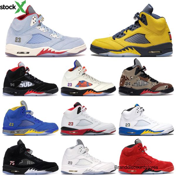 

new 2020 mens basketball shoes 5s ice blue laney blue michigan red suede white fire red black mens sports trainers sneakers size 7-13