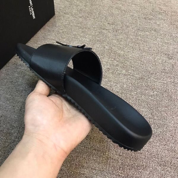 

letter y flat slippers for men fashion shoes scuffs genuine leather sandals casual flip flops slides shoes for male with logo box 38-45, Black