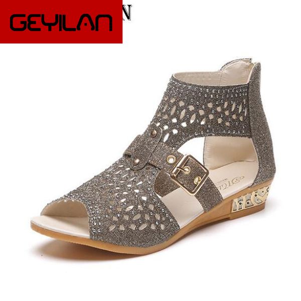 

summer shoes woman crystal sandals for women low heel beach shoes after the zipper bing women's sandals peep toe wedges c299, Black