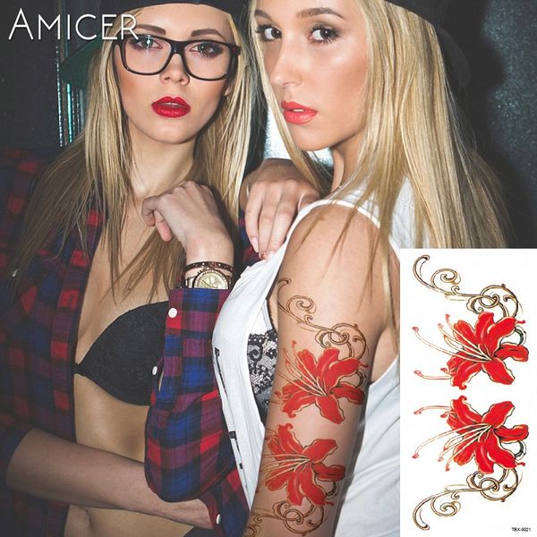 28 Stile Frauen Folwers Temporäre Tattoos Wasserdicht Temporäre Tattoos Aufkleber Sexy Rote Rose Blumen Arm Schulter Tattoo