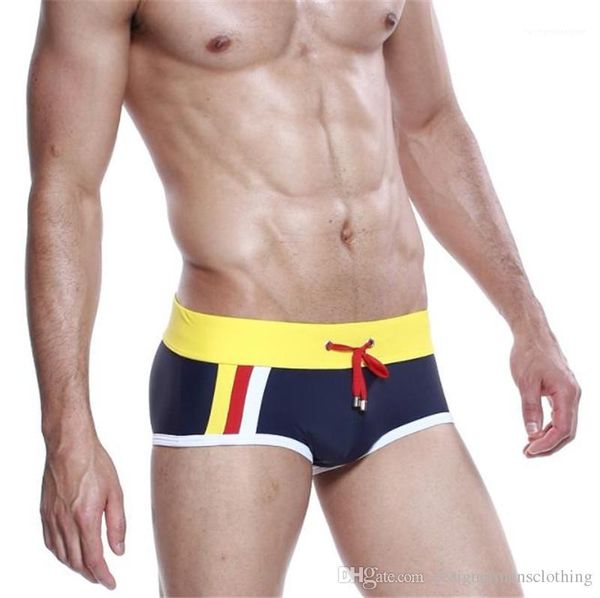 

nylon skinny bathing suits drawing mens boxer male apparel summer contrast color short mens swimwear