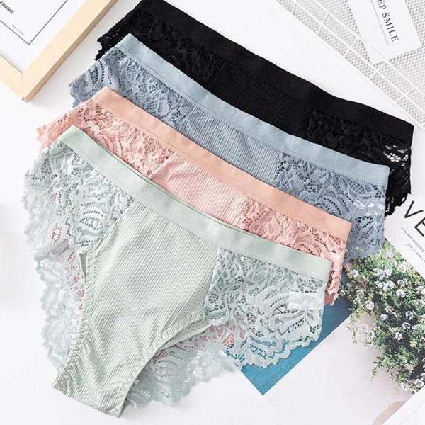 

women's panties 3/4pcs fashion women briefs floral underwear comfort cotton low-rise lace ladies summer breathable sets, Black;pink
