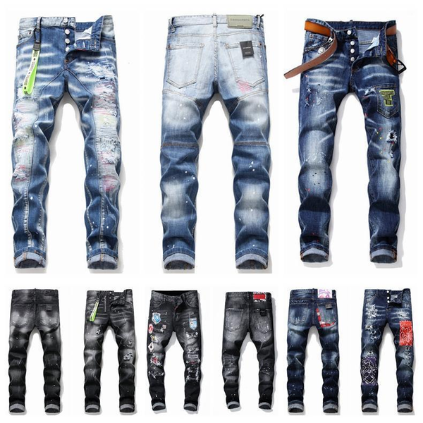 

2020 гет d2 mens denim jean вышивание брюки дыры значки jeans zipper mendsq2 брюки узкие джинсы йз2 мужчин джинсы 6w7863 #, Blue