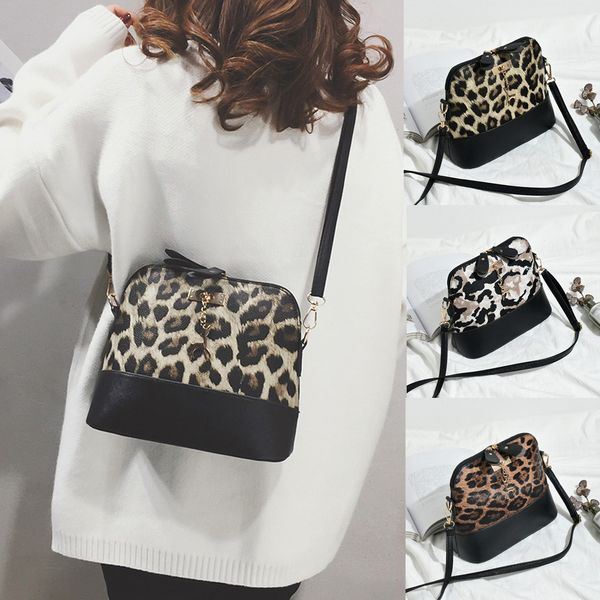 

women leopard print crossbody bags vintage fawn pendant shell shoulder bag female clutch flap tote messenger bags bolsos mujer