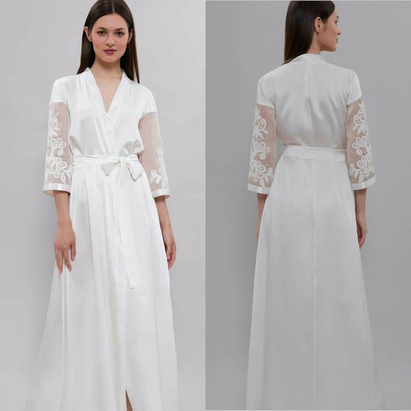 

white wedding robes v-neck long sleeves lace ruffle bathrobes pajamas sleepwear custom made ankle-length night gown for women sell, White;pink