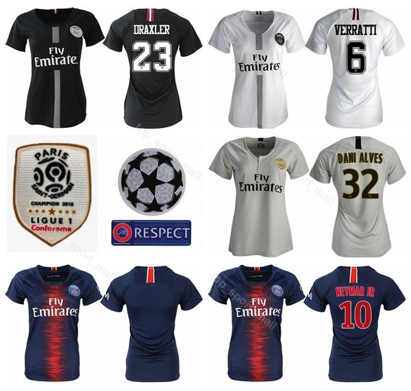 

2018 2019 FC Paris Saint Germain PSG Women Jersey Soccer DRAXLER DANI ALVES BUFFON VERRATTI TRAPP Woman Football Shirt Kits Lady Make Custom