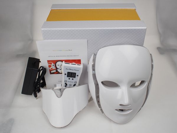 PDT Photon LED Maschera facciale LED Maschera per il viso Ringiovanimento della pelle microcorrente Terapia del collo del viso 7 colori Luci a LED per la correzione della pigmentazione