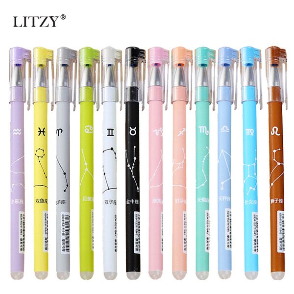 

12pc/set kawaii new 12 constellation erasable pen 0.38mm blue ink signature zodiac gel pen school writing supplies stationery