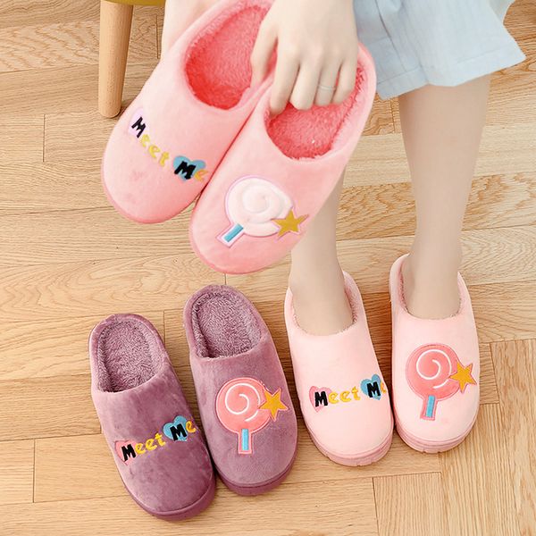 

star candy caramelo women winter home slippers cartoon slip on soft sole warm house shoes slippers indoor men bedroom zapatilla, Black