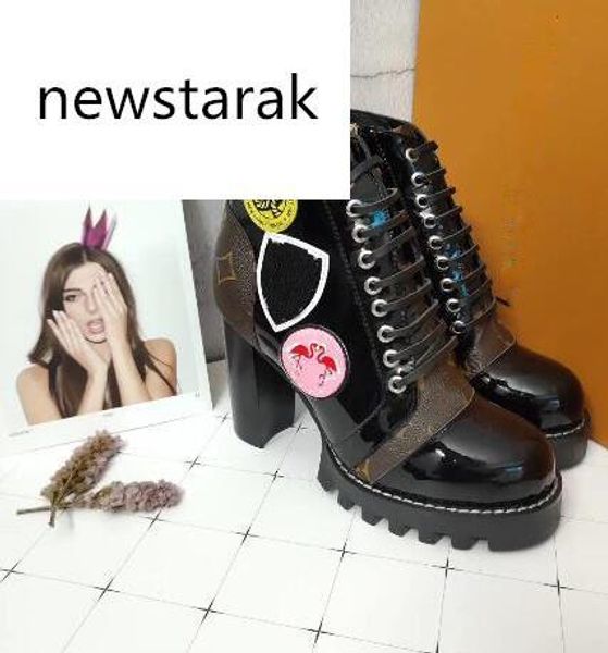 

женские кожаные сапоги star trail trend vogue каблук черные кожаные шнурки вулканизат подошва роскошные ботинки martin box, Black