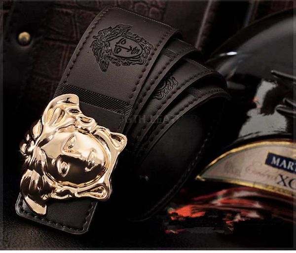 

2020fashion men's leather belt105cm -1125cm lengthened automatic buckle leather belts men's trousers belt gift belts for men, Golden;white