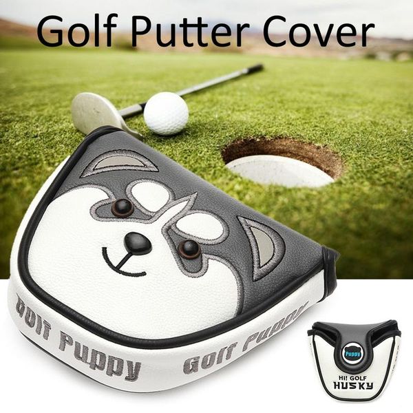 

golf mallet head cover putter cover with magnetic closure pu leather dustproof lovely husky animal head golf headcover #25