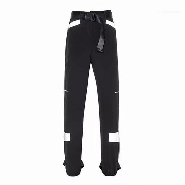 

waist cargo pants with belt loose pencil pants womens causal clothing women reflective pants autumn fashion high, Black;white