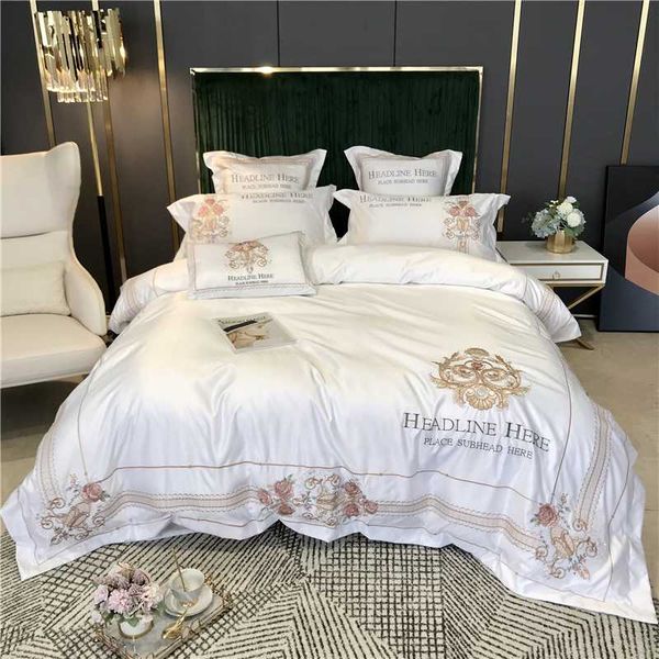 

luxury royal flower embroidery embroidery satin silk cotton bedding set double duvet cover set bed linen fitted sheet pillowcase