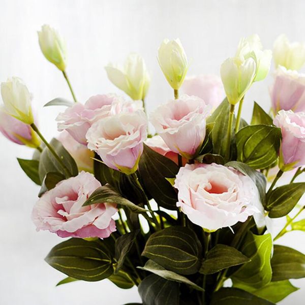 

1pc artificial flowers 3 heads eustoma gradiflorus lisianthus european rose for fall wedding decoration home decor fake flowers