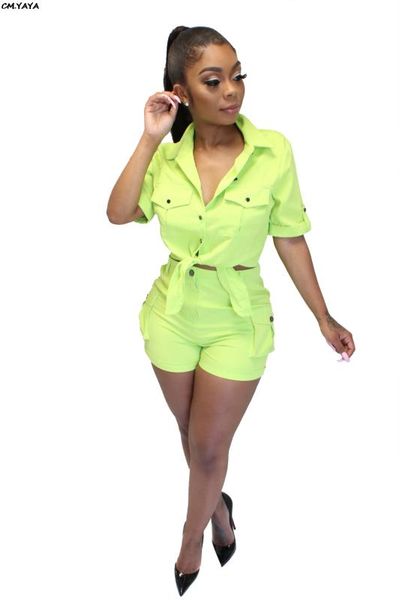 

2019 women summer short sleeve jean button up tie up short trench & shorts suit two piece set fashion denim tracksuit glosm3276, White