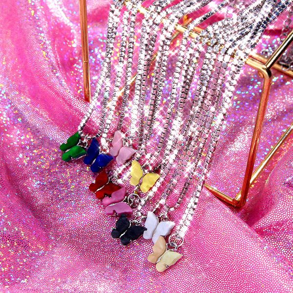 

kasajewel корейский симпатичные подвеска бабочка ожерелье для женщин цвета серебра блестящий кристалл ключицы цепи ювелирных изделий способа, Silver