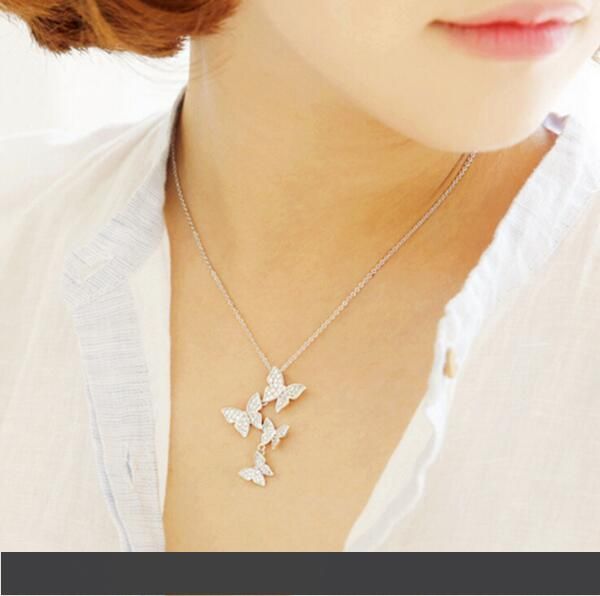 

new arrive multiple zircon butterfly necklaces & pendants for woemn jewelry cz rhinestone wedding choker necklace syxl051, Silver
