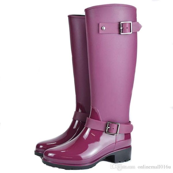 

spring winter boots brand design mid-calf boots student zip rain boots preppy shoes woman buckle rubber rainboots, Black;red