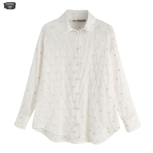 

casual women blouses and shirt shirts smock summer embroidery polka dot female long sleeve loose camisa blusas thin, White