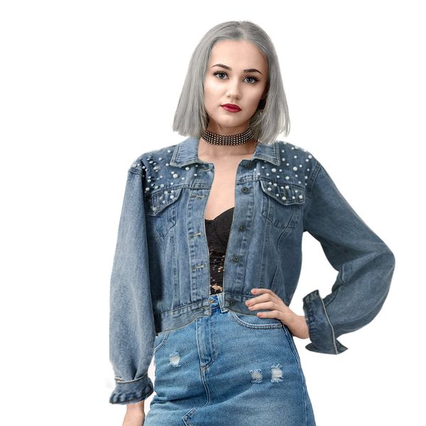

spring long sleeve turn-down collar denim loose dating with pocket women jacket shopping casual street daily beaded autumn, Black;brown