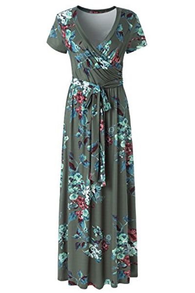 

kranda womens vintage floral print short sleeve maxi long party dress, Black;gray