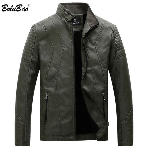 

bolubao men's leather jacket long sleeved business casual style pu coats men warm thick motorcycle leather jacket outerwear, Black