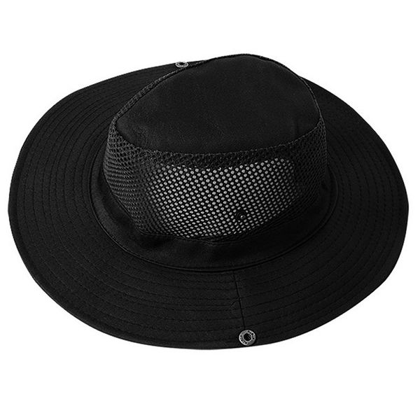 

men women's breathable outdoor wide brim sun hat side cord fishing hiking cap camouflagesummer jungle hunting hats, Black;white