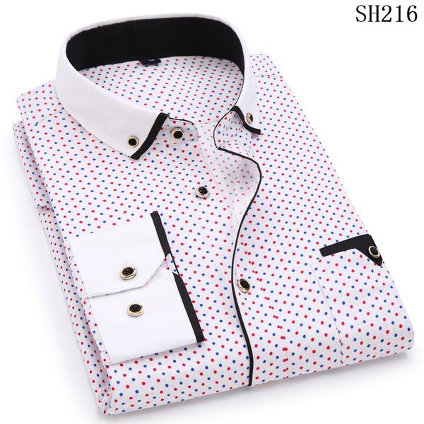 

2019 men's fashion casual long-sleeved printed shirt slim men's social business shirt brand clothing soft and comfortable, White;black
