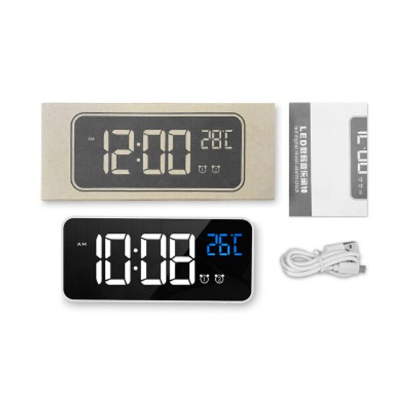 

usb digital led alarm clock music night lights wall clock lamp square rectangle function mode desk mirror clocks