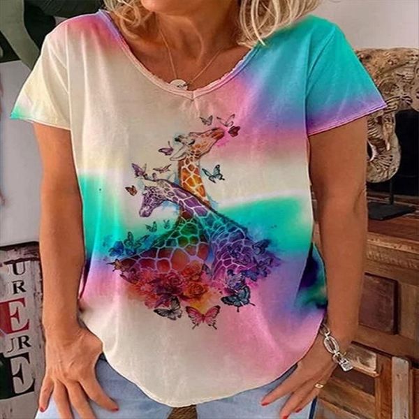 

2020 tie-dyed printed v-neck casual loose short-sleeved t-shirt female 2020 tie-dyed printed v-neck casual loose short-sleeved t-shirt femal, White