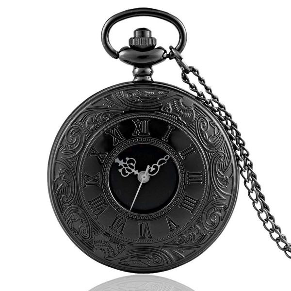 

hollow roman numbers pocket watch full quartz engraved fob retro pendant pocket watch chain gift, Slivery;golden