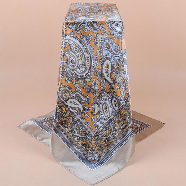

leopard scarf for women satin silk hijab scarfs female 90cmx90cm fashion square shawl head scarves for ladies wraps, Blue;gray