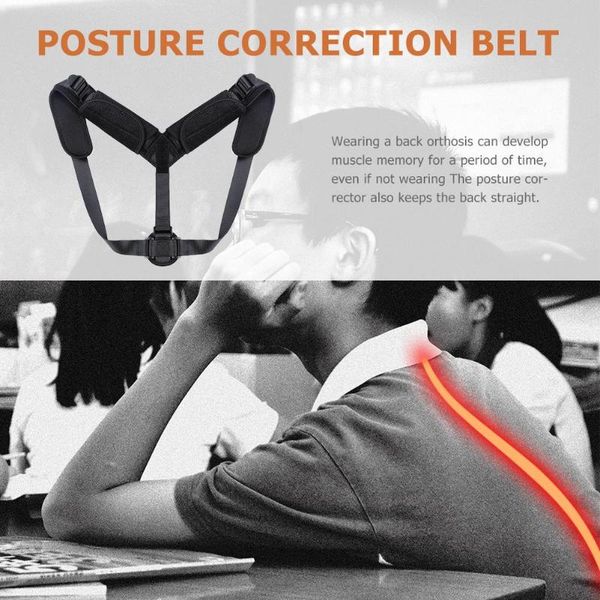 

brace support belts adjustable back shoulder 140g lumbar posture correction, Black;blue