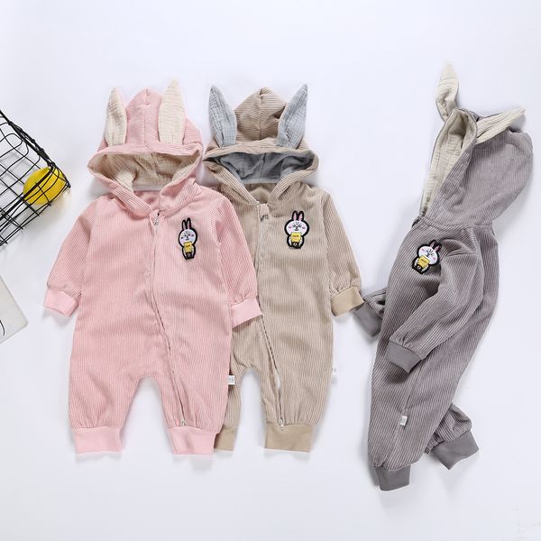 

new autumn infant baby cartoon rompers cute bunny ear hooded boys girls cotton rompers child babies onesies overalls jumpsuits clothes 14368, Blue