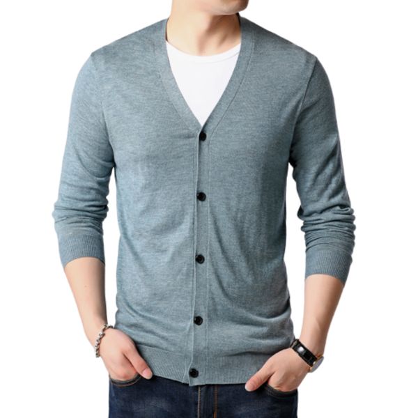

favocent 2019 new men's sweater autumn fitted loose casual cardigan solid color wool knitted v-neck long sleeve male sweatercoat, White;black