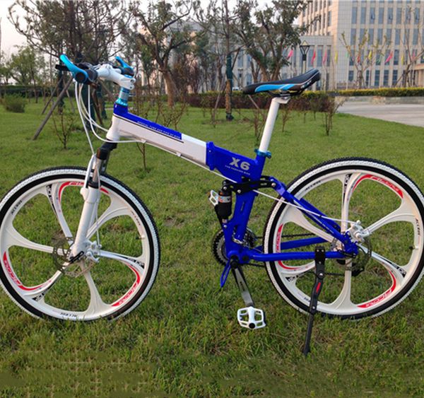 

26*18 дюймов 21 скорость подвеска двойной дисковый тормоз красивый роскошный bicicleta алюминиевый сплав рама горный велосипед складные вело