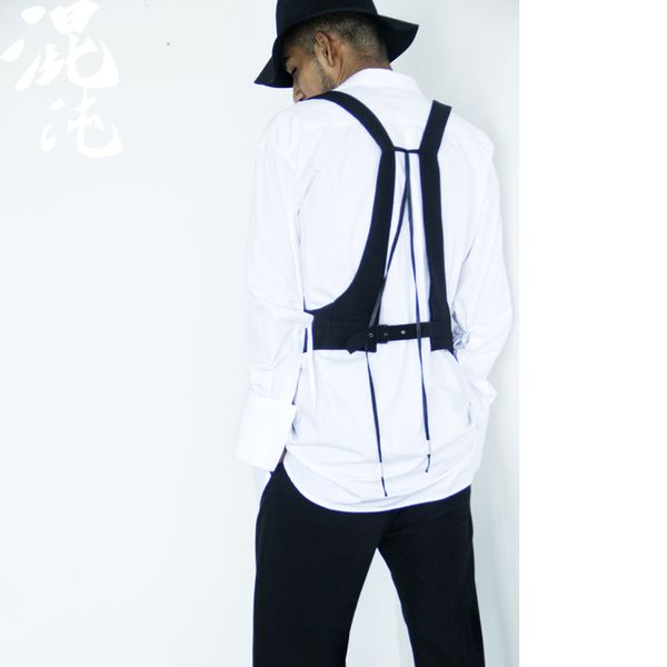 

customized 2019 men's clothing new irregular three-dimensional structure cutting ribbon neutral couple big code vest s~5xl, Black;white