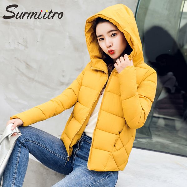 

surmiitro women winter down jacket 2019 winter warm puffer parka long sleeve cotton padded hooded coat female, Tan;black