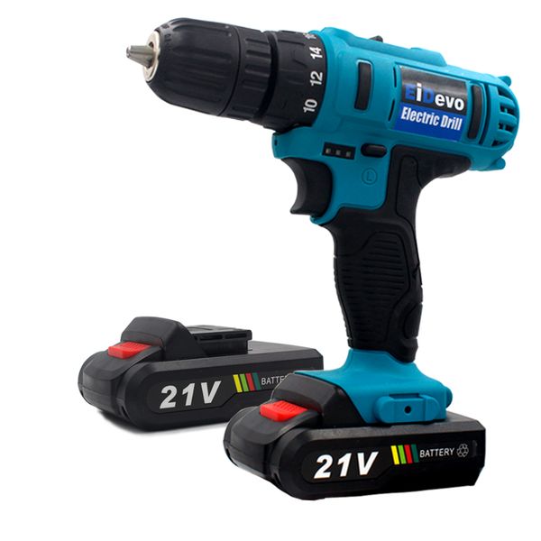 

mini electric screwdriver drill cordless drill 2 batteries 21v drilling eu plug plastic box two speed power tool bits